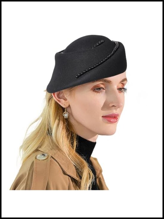 Accessories - Wool Felt Beret Hat Adjustable Drawstring Women's Winter Vintage Fedora